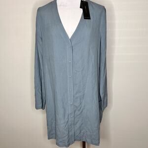 NWT BCBGMaxAzria Abigal 100% Silk Shirt Dress LARGE Pocket Tash Blue Long Sleeve